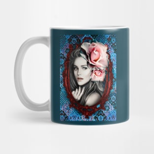 Beautiful Girl WITH ROSES in the Frame digital Art Fine ARTWORK Mug